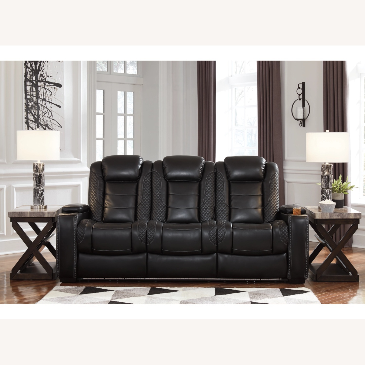 Ashley Furniture Black Leather 3+ Seater Sofa - image-0