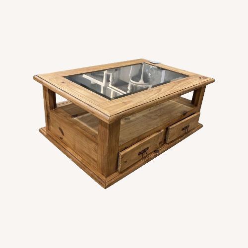 Used 2-Drawer Glass Insert Top on Casters Coffee Table for sale on AptDeco