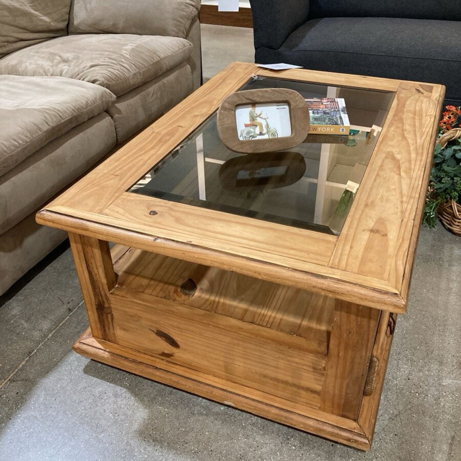 2-Drawer Glass Insert Top on Casters Coffee Table - image-2