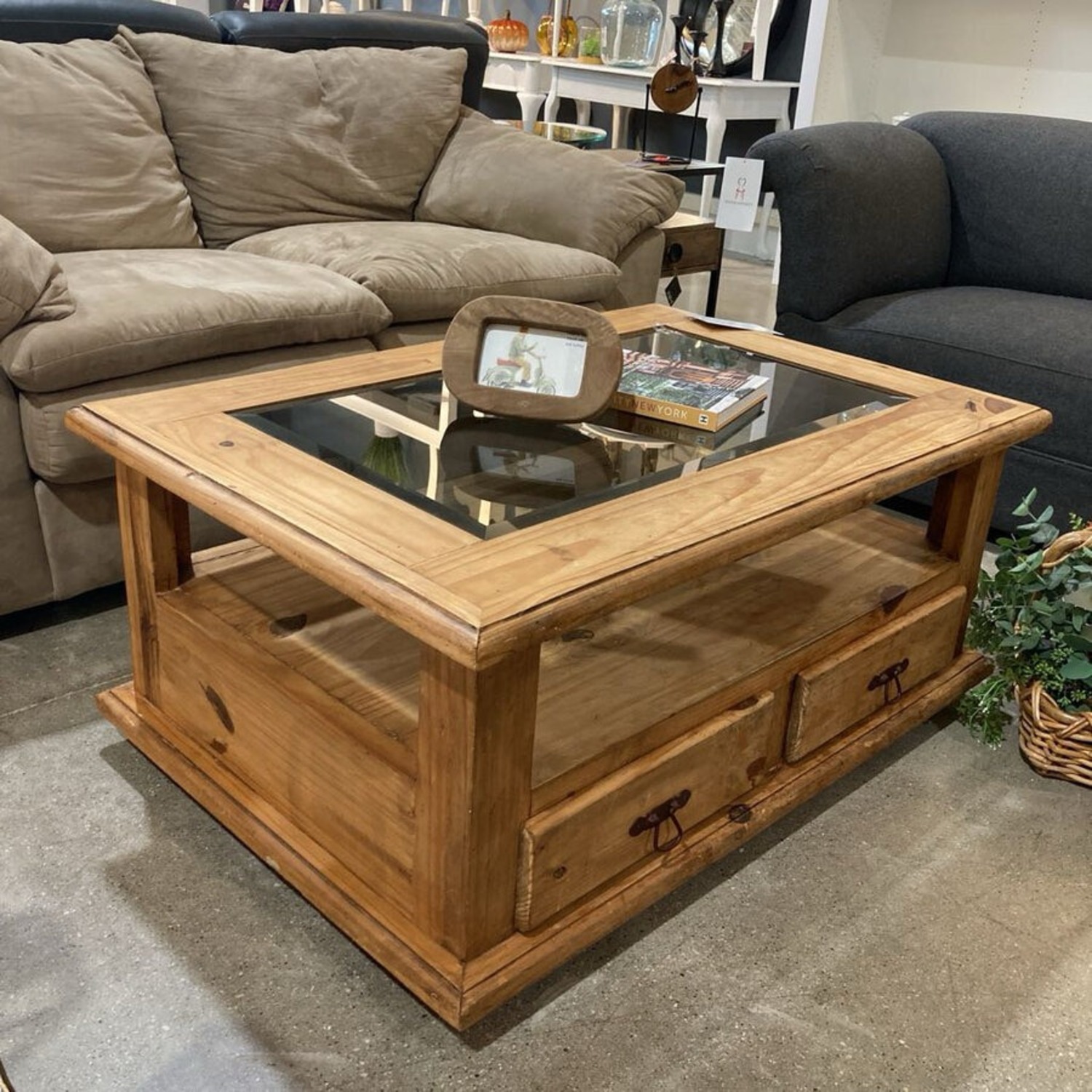 2-Drawer Glass Insert Top on Casters Coffee Table - image-1