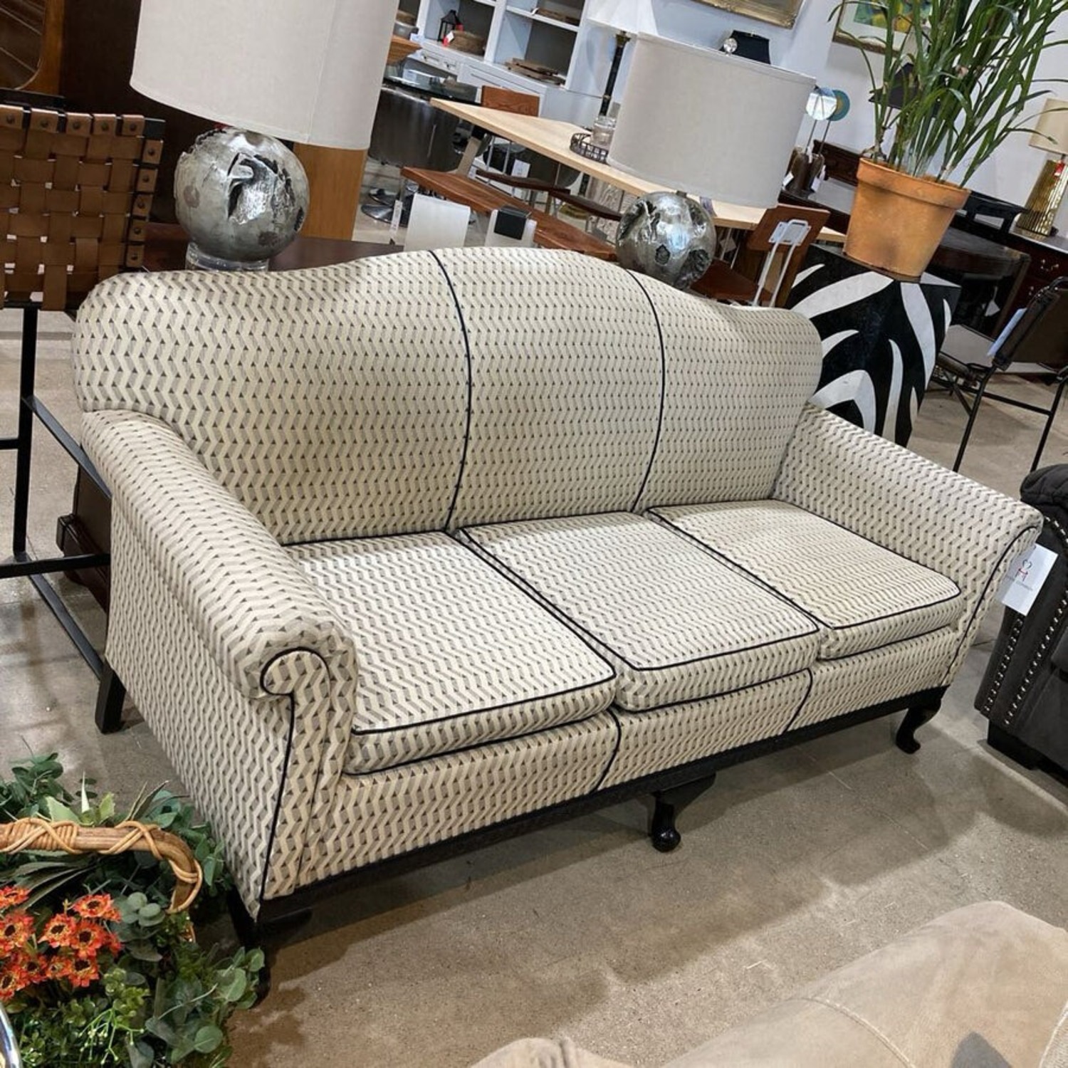 Custom Upholstered Chippendale Camelback Sofa - image-3