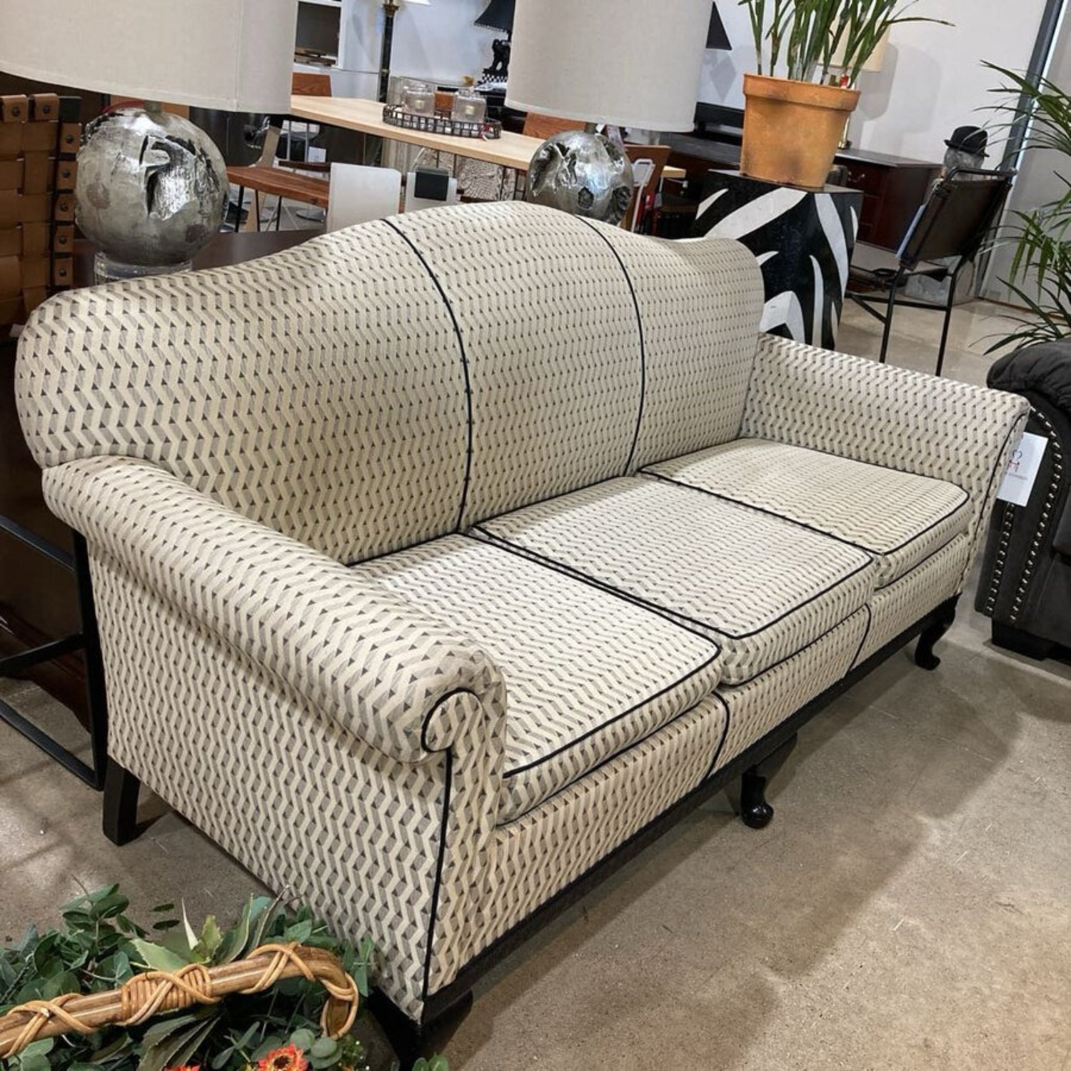 Custom Upholstered Chippendale Camelback Sofa - image-2