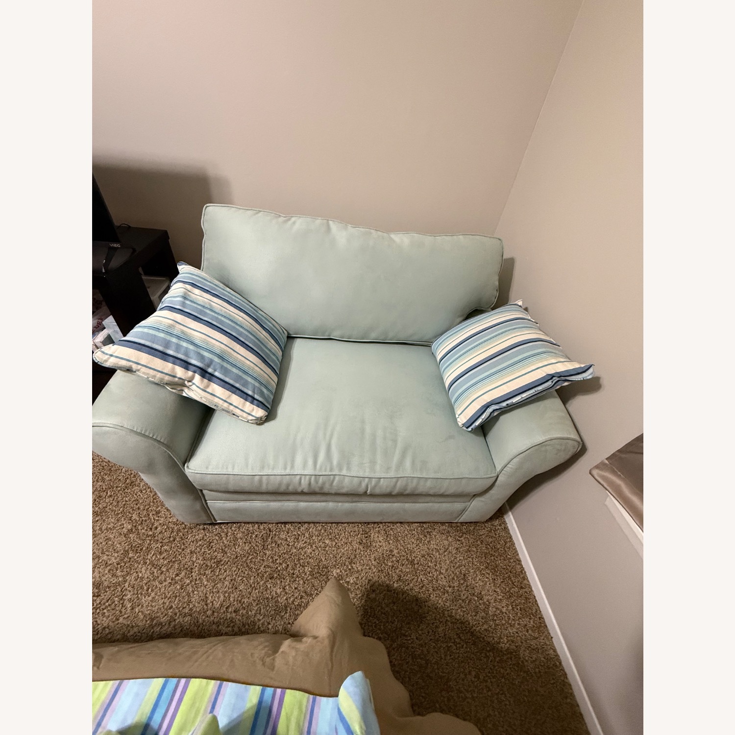 Blue Microsuede Chair and a Half - image-1