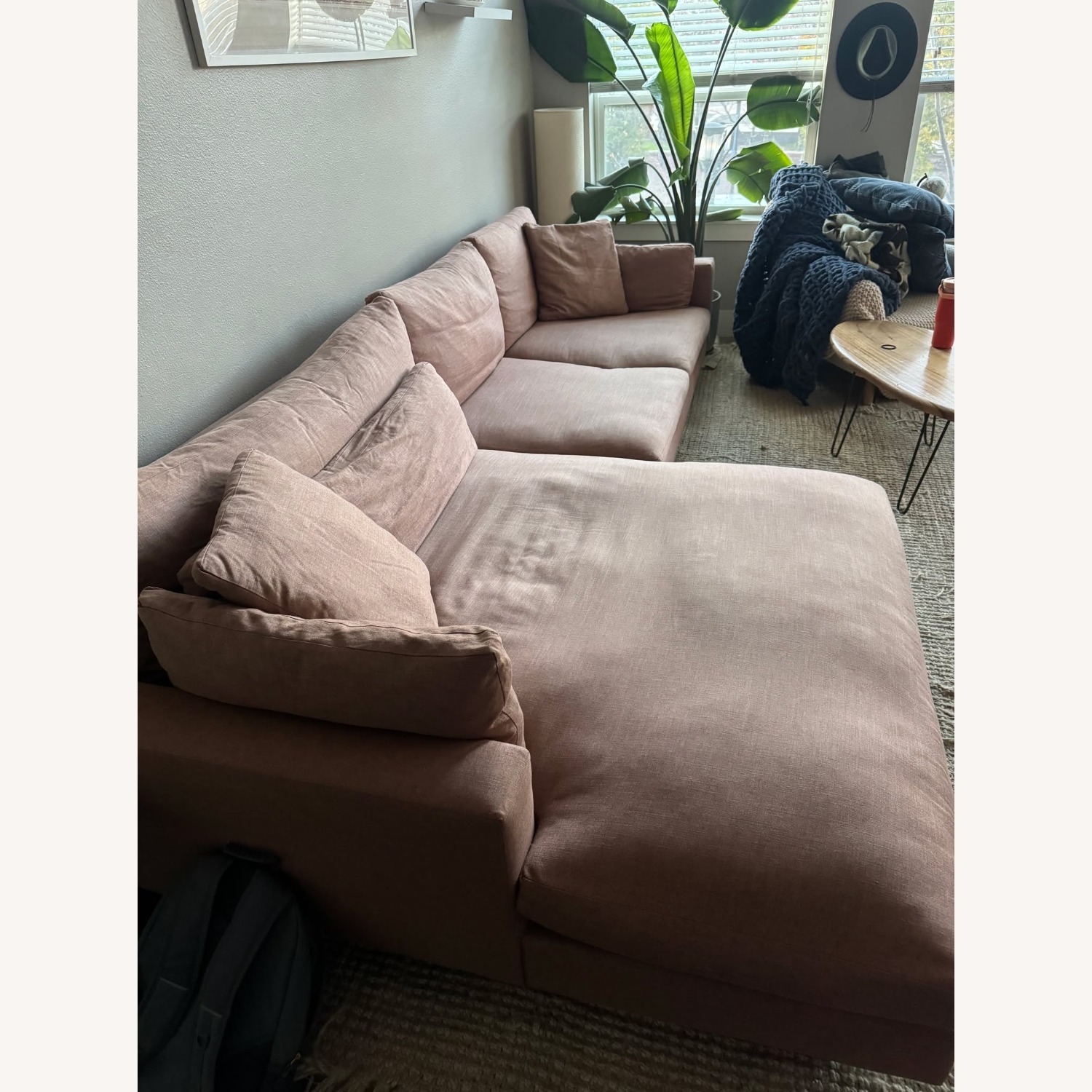 West Elm Harmony Burnt Umber Linen Chaise Lounge - image-2