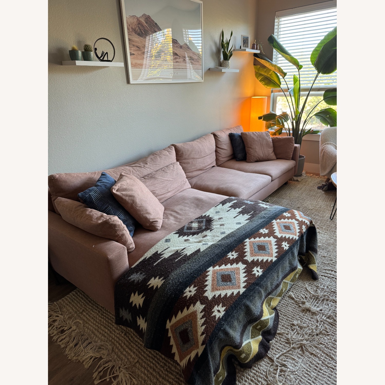 West Elm Harmony Burnt Umber Linen Chaise Lounge - image-1