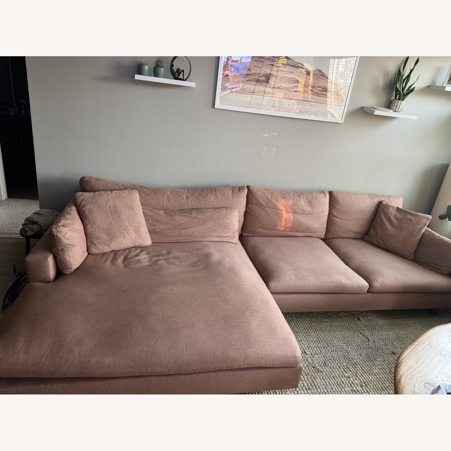 West Elm Harmony Burnt Umber Linen Chaise Lounge - image-3