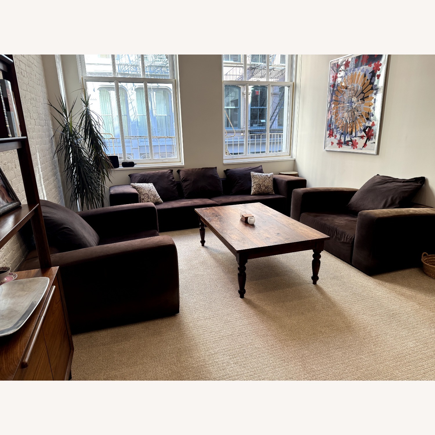 Molteni Dark Brown Microsuede Chair and a Half - image-3