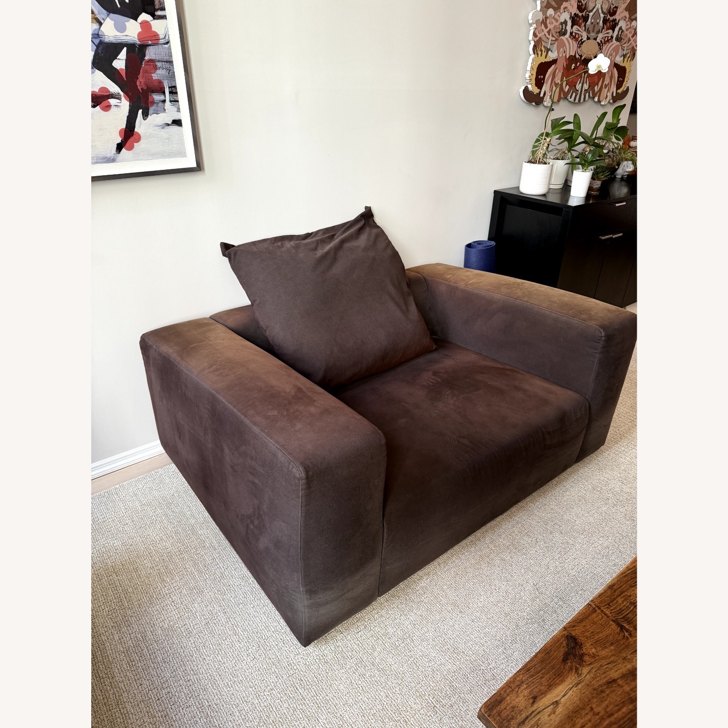 Molteni Dark Brown Microsuede Chair and a Half - image-5