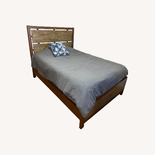 Used Raymour & Flanigan East Village Two Tone Oak Bed Frame for sale on AptDeco