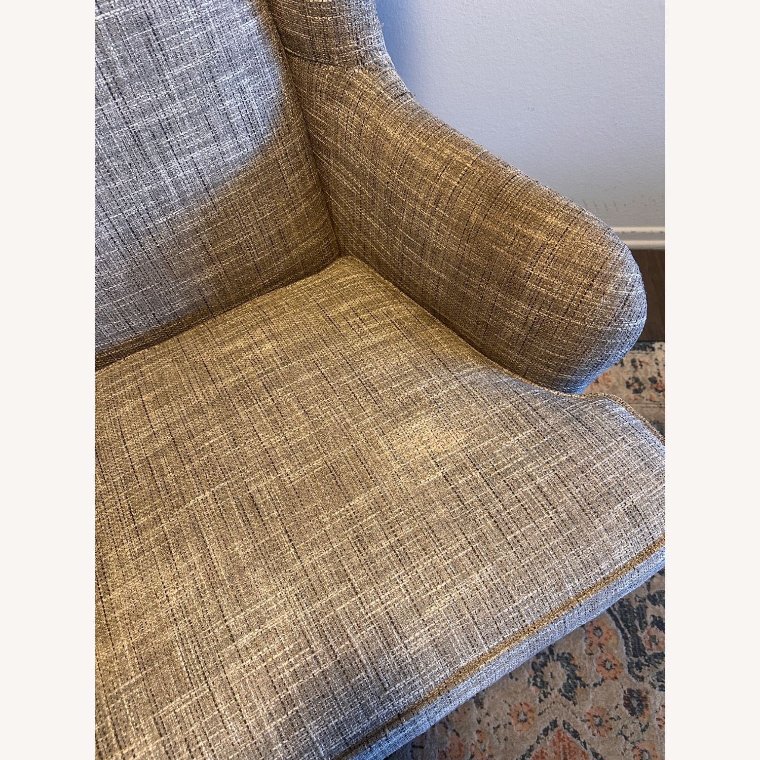 Ethan Allen Wingback Light Gray Fabric Armchair - image-8