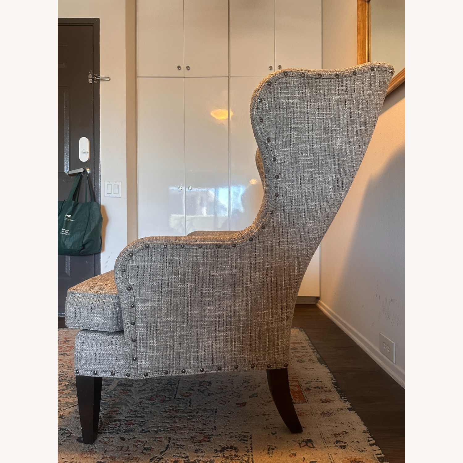 Ethan Allen Wingback Light Gray Fabric Armchair - image-2