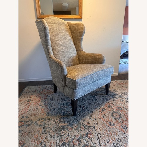 Used Ethan Allen Wingback Light Gray Fabric Armchair for sale on AptDeco