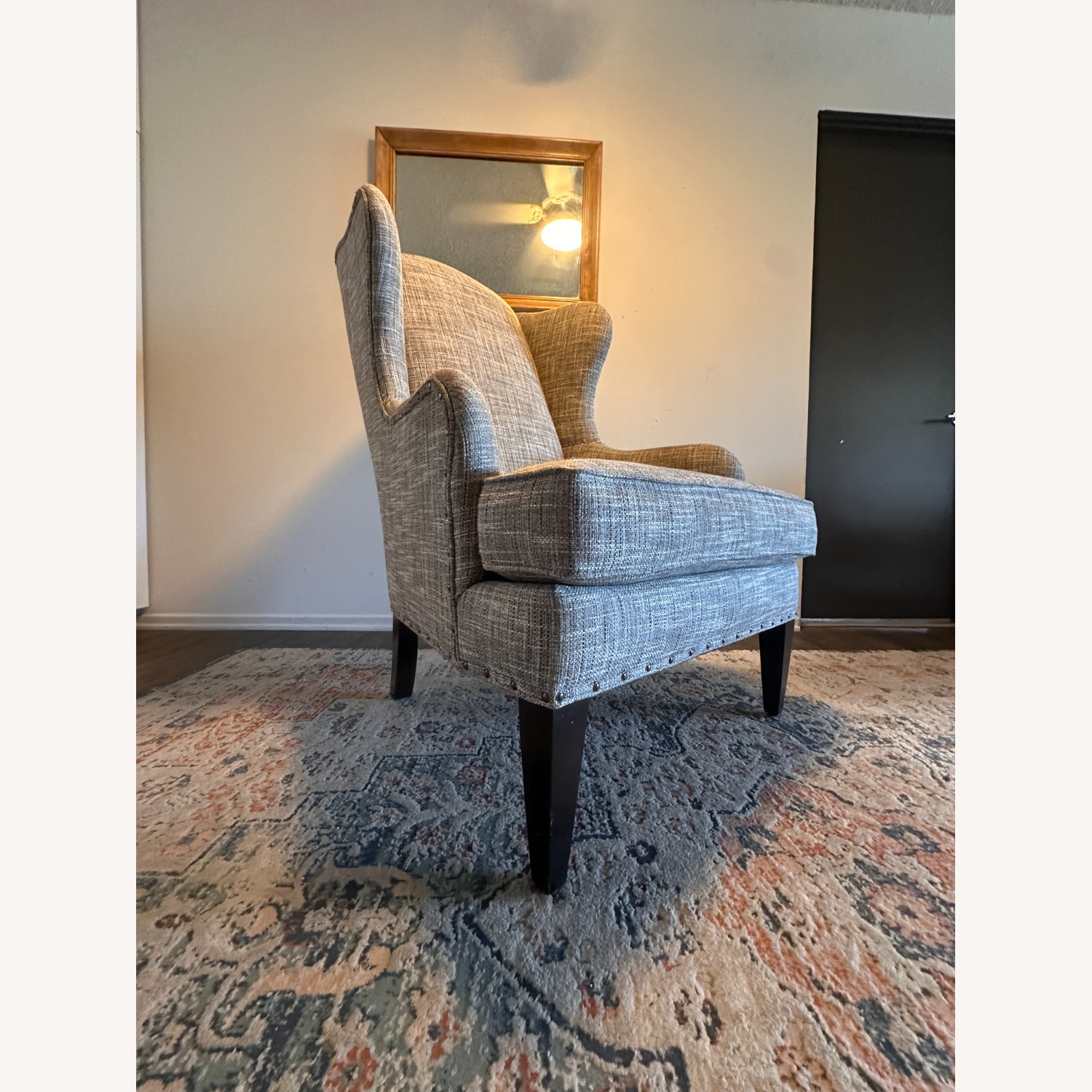 Ethan Allen Wingback Light Gray Fabric Armchair - image-6