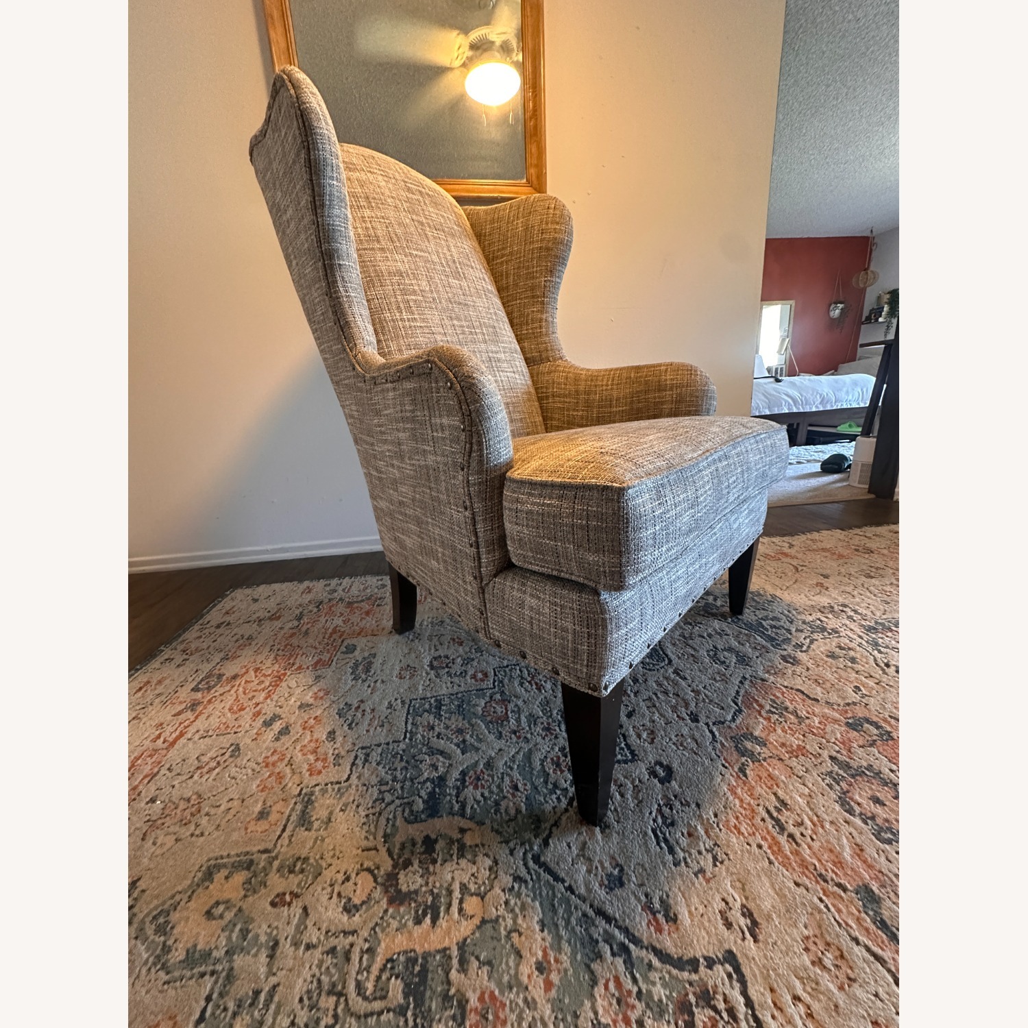 Ethan Allen Wingback Light Gray Fabric Armchair - image-7