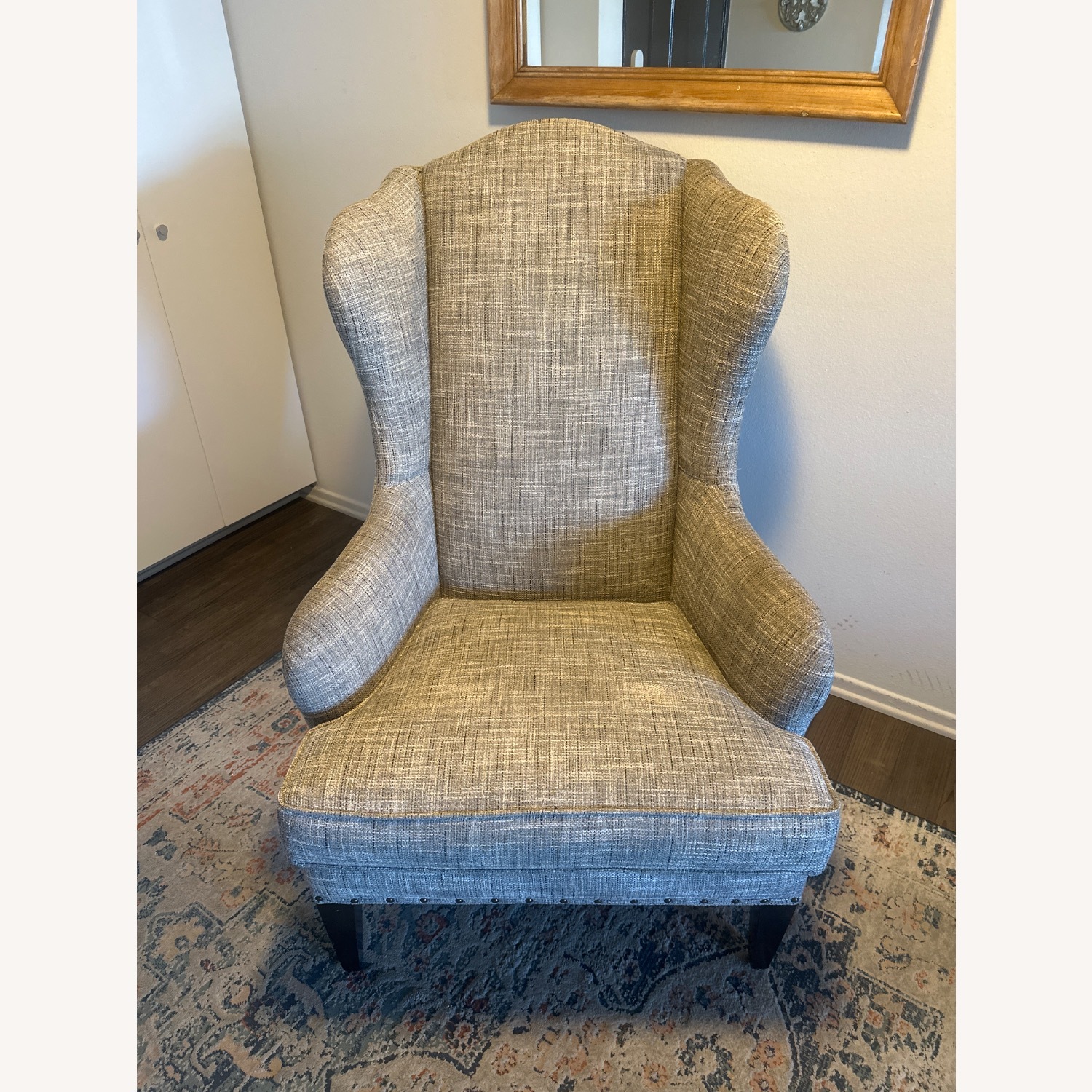 Ethan Allen Wingback Light Gray Fabric Armchair - image-9