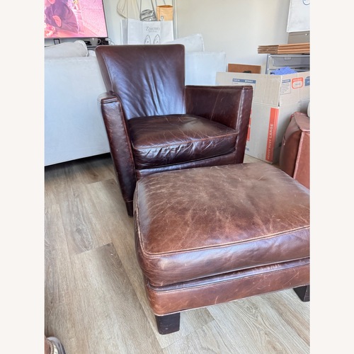 Used Crate & Barrel Dark Brown Leather Armchair for sale on AptDeco