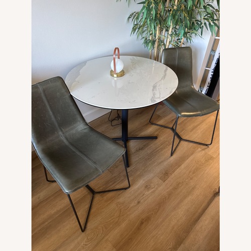 Used West Elm Green Leather Dining Chairs for sale on AptDeco