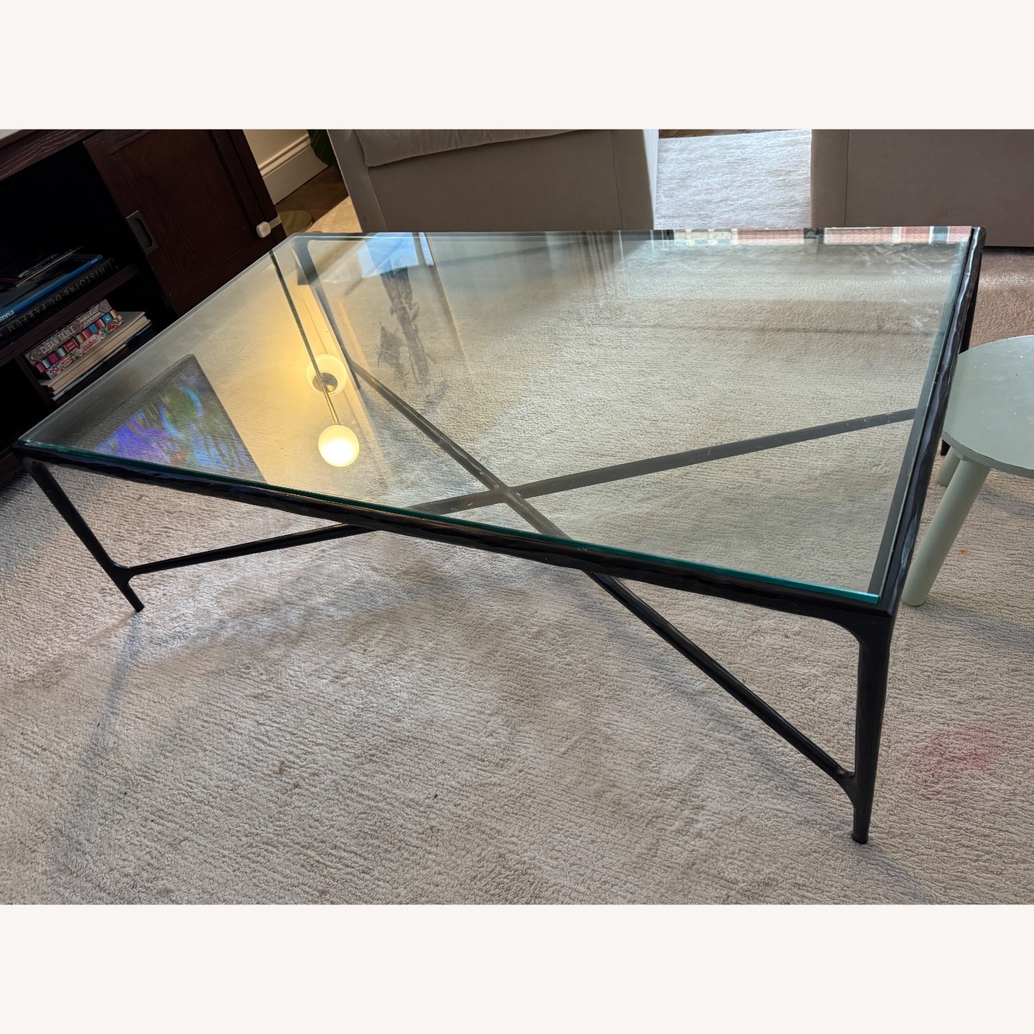 Restoration Hardware Forged Brass Iron & Glass Coffee Table - image-3