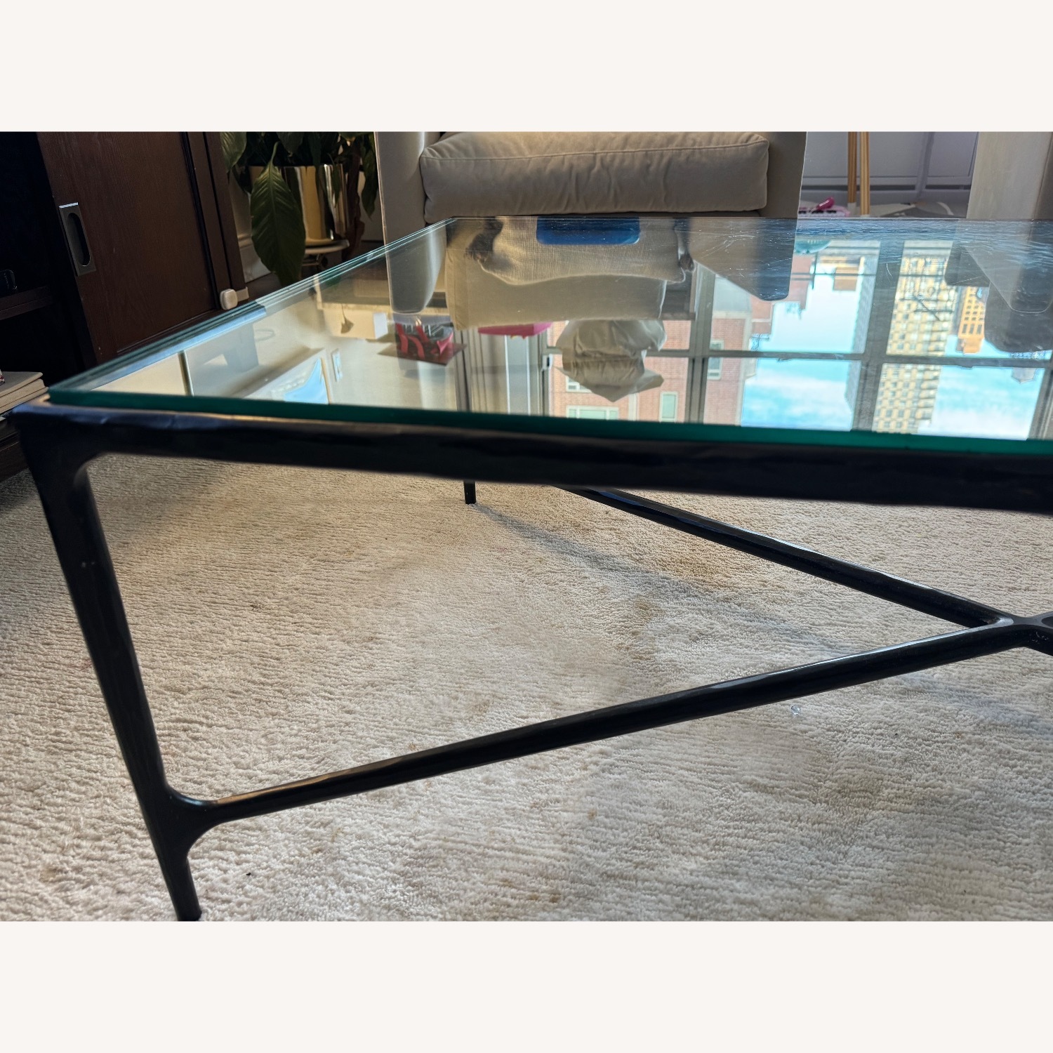 Restoration Hardware Forged Brass Iron & Glass Coffee Table - image-2