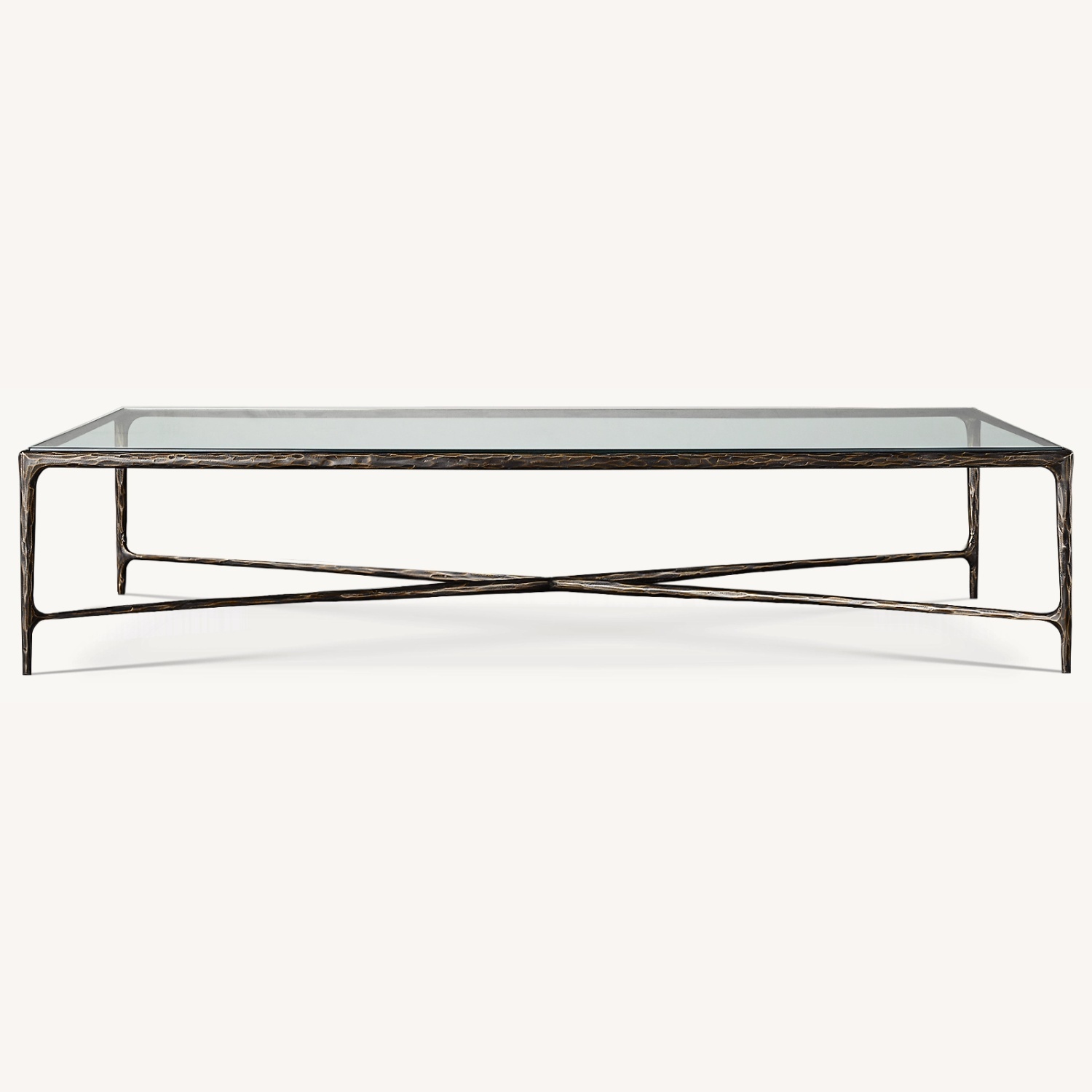 Restoration Hardware Forged Brass Iron & Glass Coffee Table - image-0