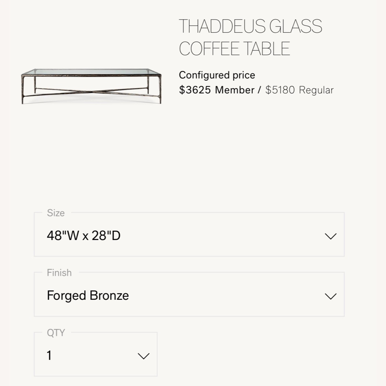 Restoration Hardware Forged Brass Iron & Glass Coffee Table - image-1