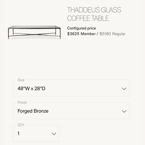 Used Restoration Hardware Forged Brass Iron & Glass Coffee Table for sale on AptDeco