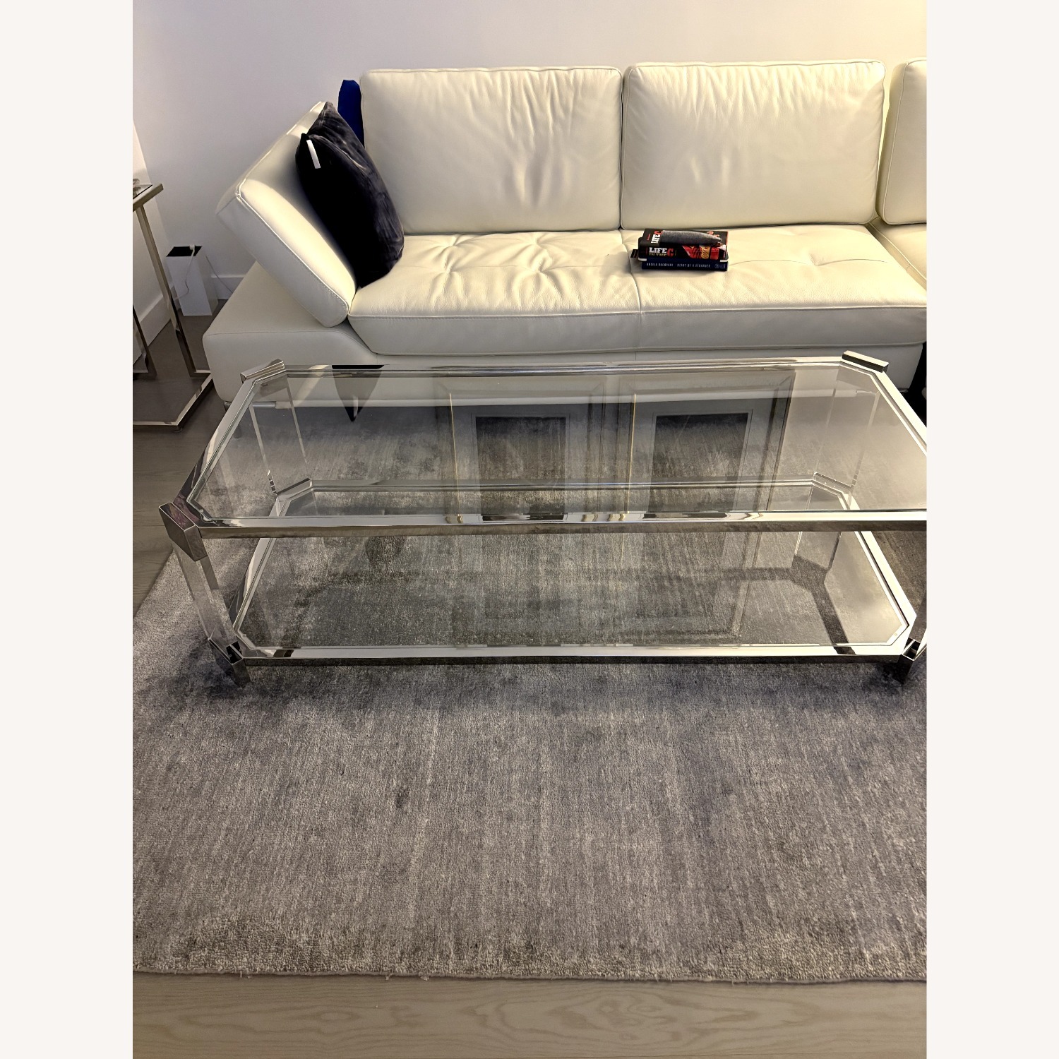 Bloomingdale's Rectangular Glass Chrome Coffee Table 2 Layers - image-3