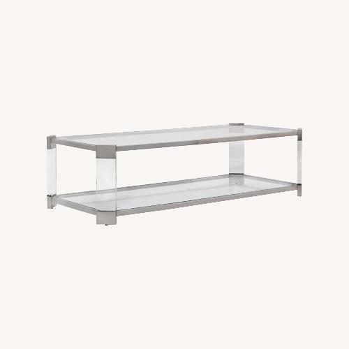 Used Bloomingdale's Rectangular Glass Chrome Coffee Table 2 Layers  for sale on AptDeco