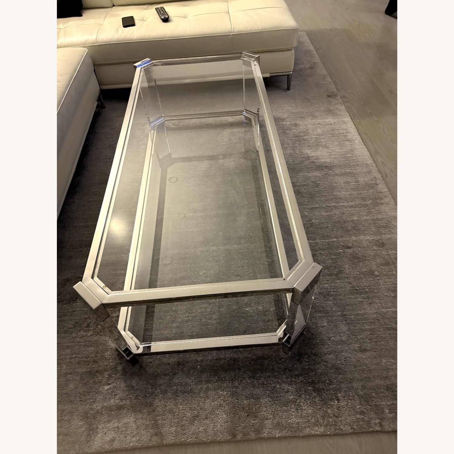 Bloomingdale's Rectangular Glass Chrome Coffee Table 2 Layers - image-2