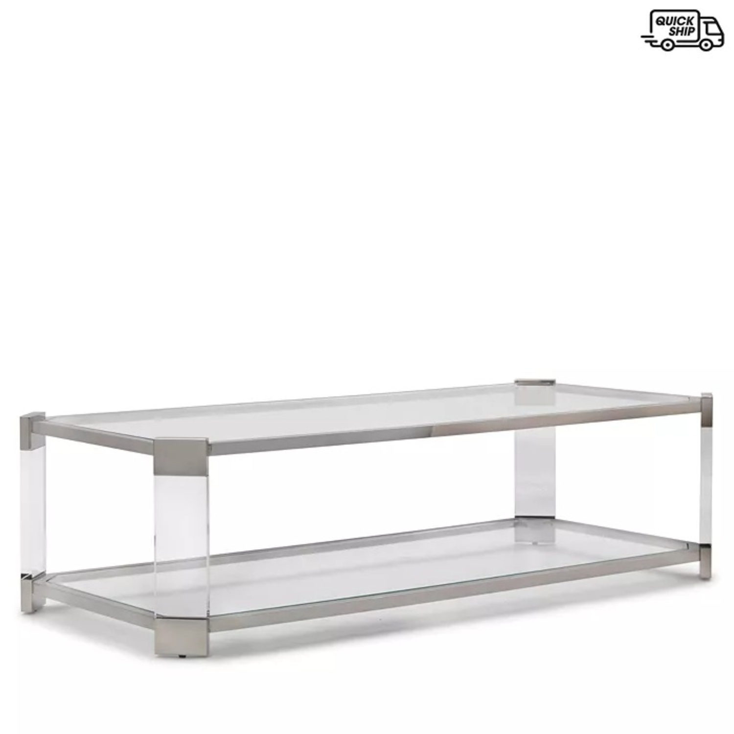 Bloomingdale's Rectangular Glass Chrome Coffee Table 2 Layers - image-5