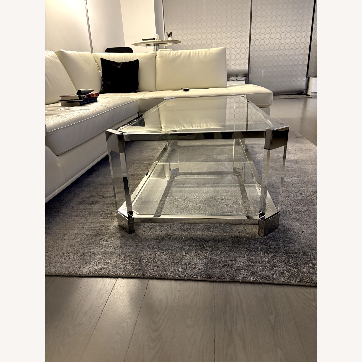 Bloomingdale's Rectangular Glass Chrome Coffee Table 2 Layers - image-4