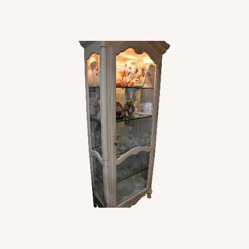 Used Wood/Glass White Oak Media Storage/Curio Cabinet for sale on AptDeco