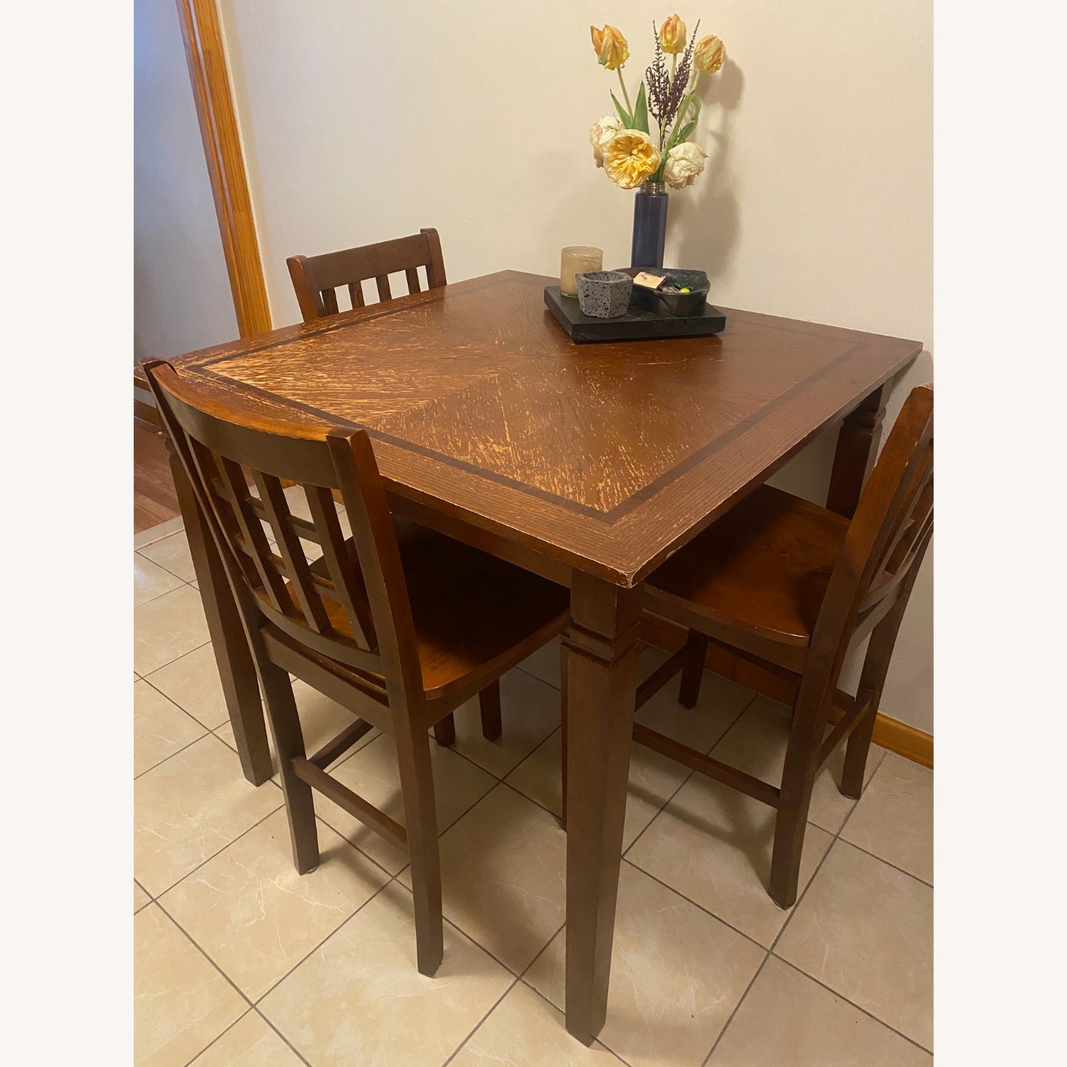 Solid Wood Counter Height Dining Set + 4 Chairs - image-3