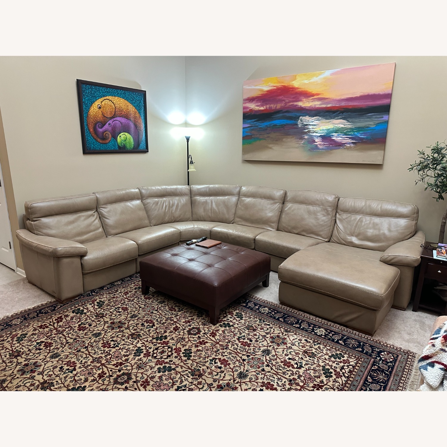 Natuzzi Light Brown Leather 3+ Piece Sectional - image-1