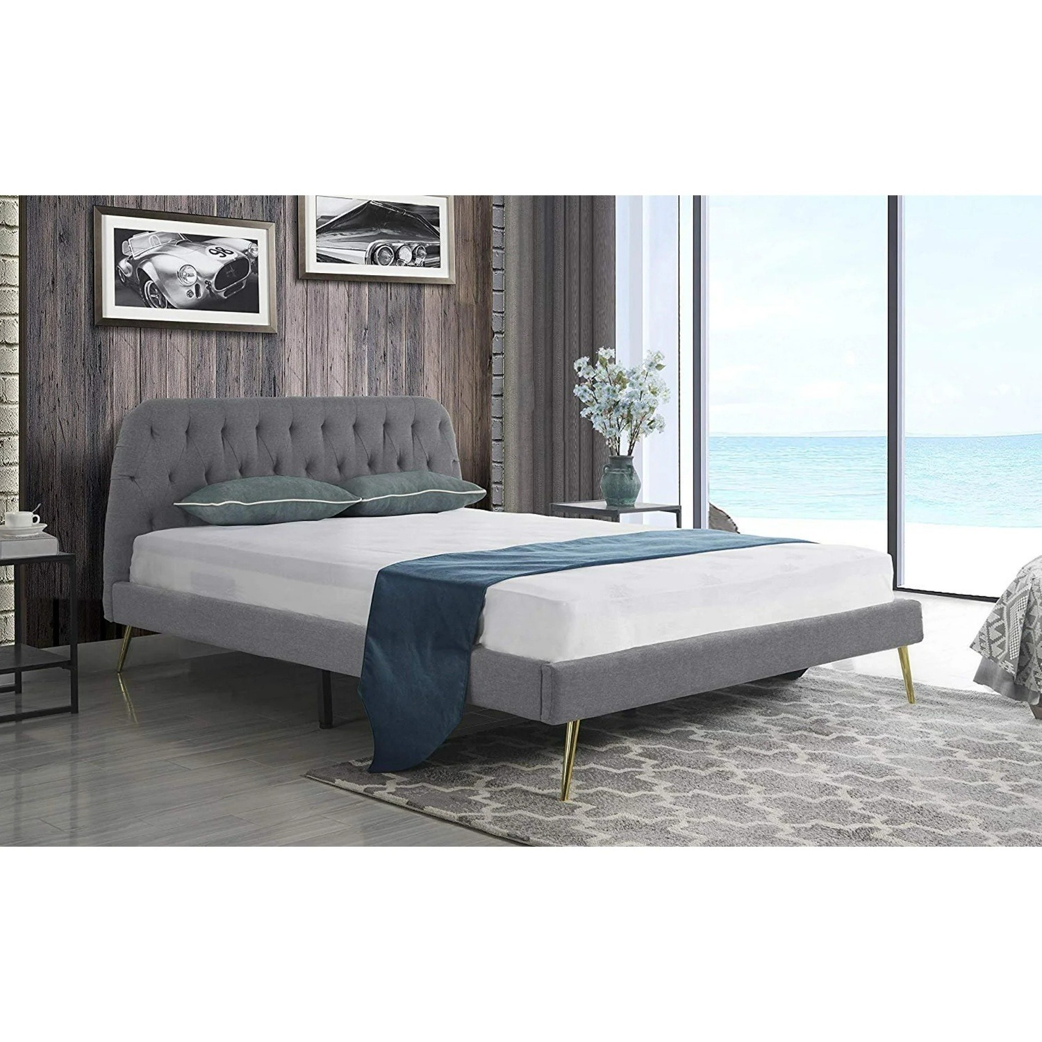 Mid Century Dark Gray Tufted Bed Frame - image-6