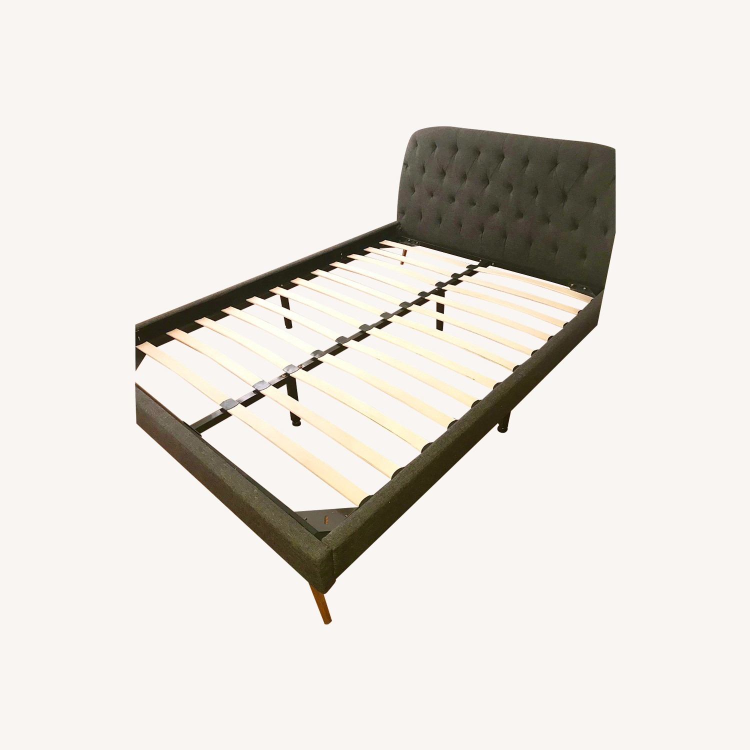 Mid Century Dark Gray Tufted Bed Frame - image-0