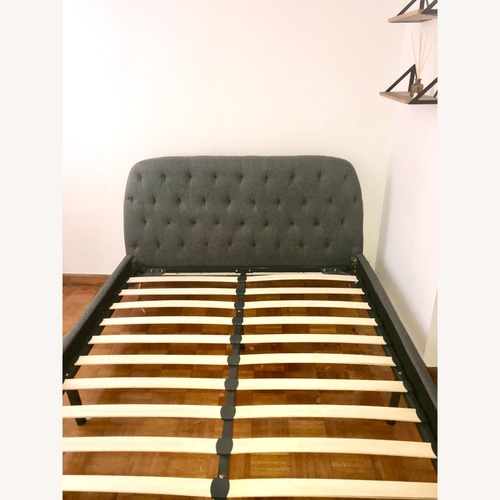 Used Mid Century Dark Gray Tufted Bed Frame for sale on AptDeco