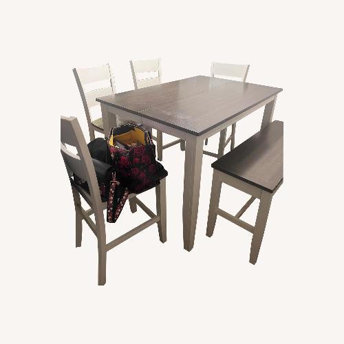 Used Bob's Discount White and Grey Wood Dining Set w Storage Bench for sale on AptDeco