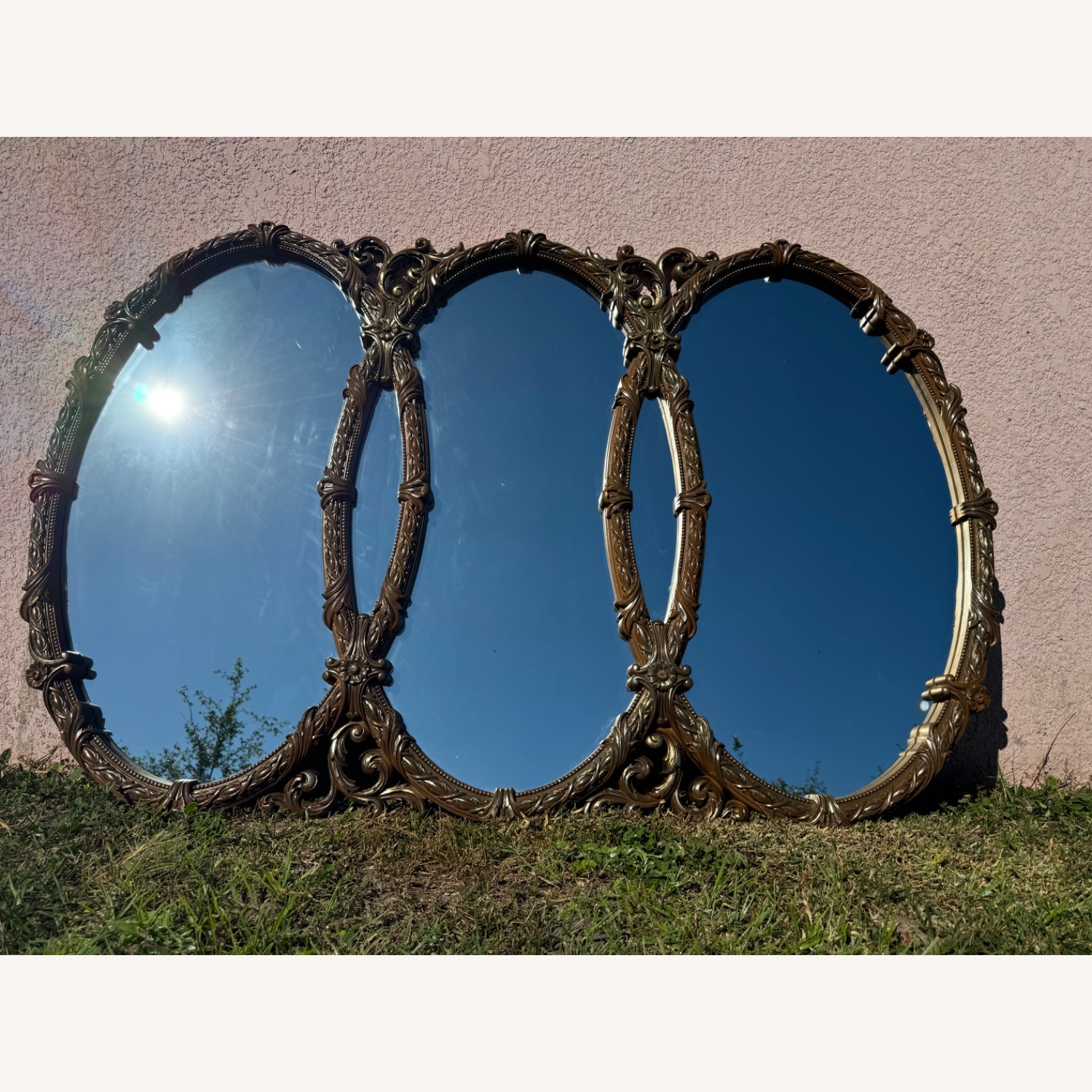 Mid Century Gold Ornate Bassett Triple Ring Mirror - image-6