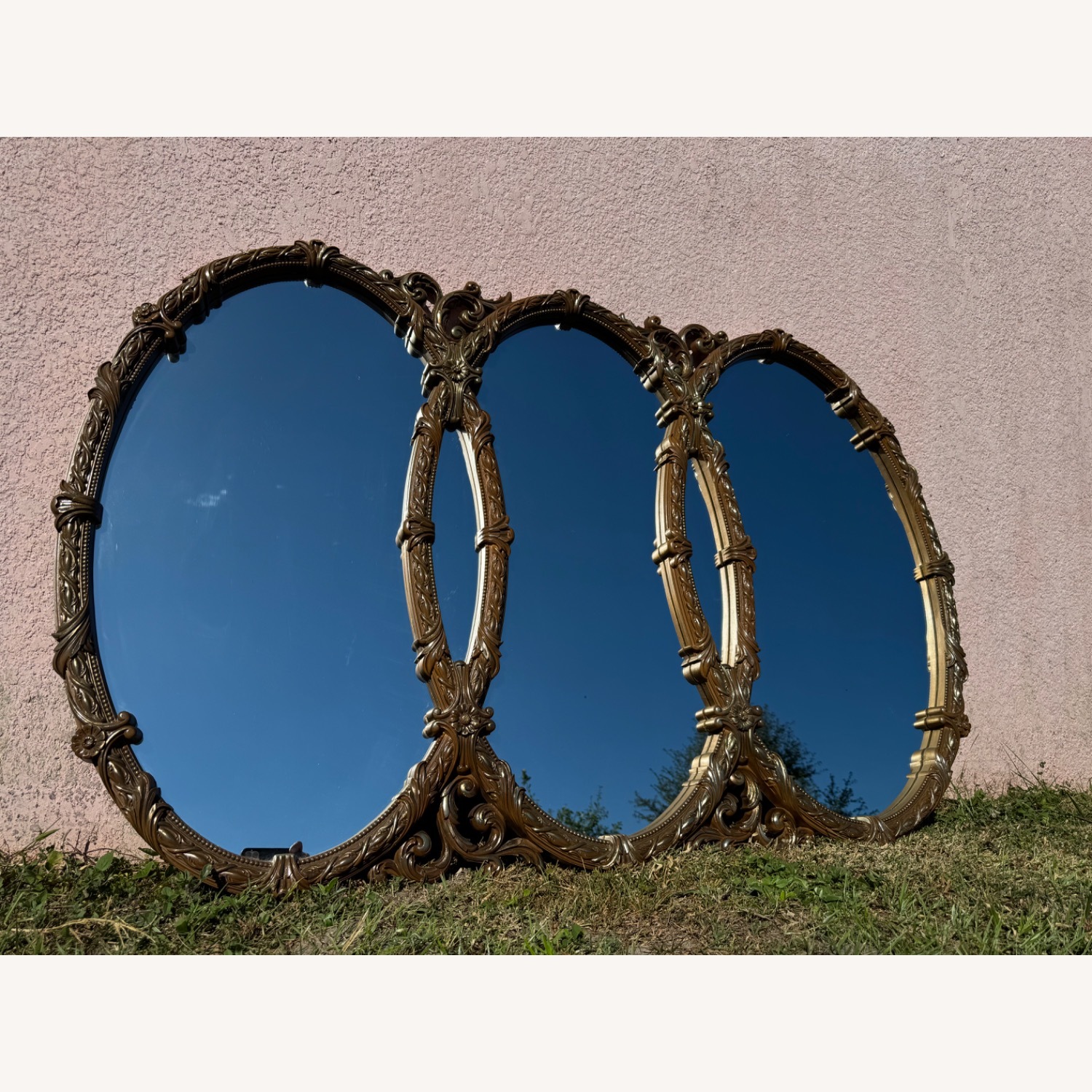 Mid Century Gold Ornate Bassett Triple Ring Mirror - image-4