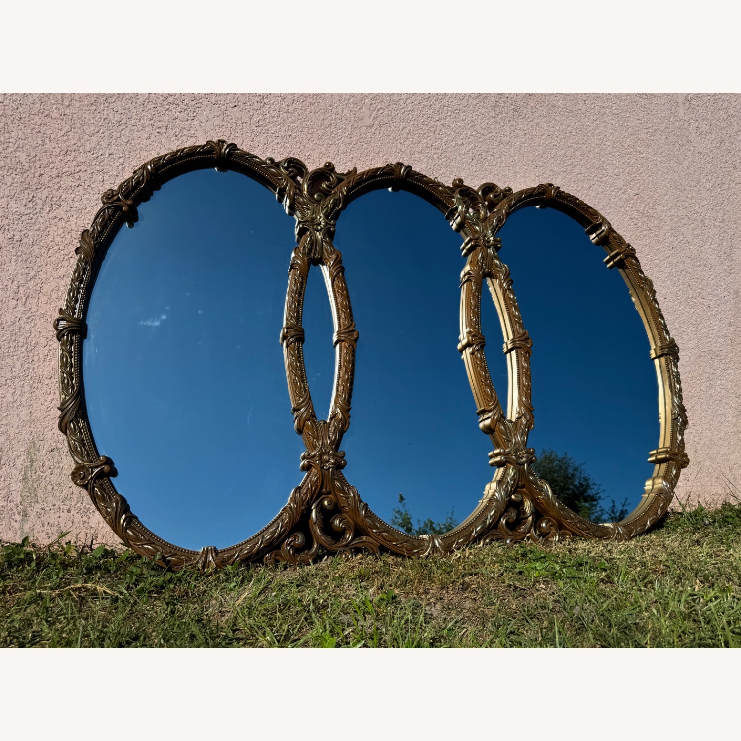Mid Century Gold Ornate Bassett Triple Ring Mirror - image-2