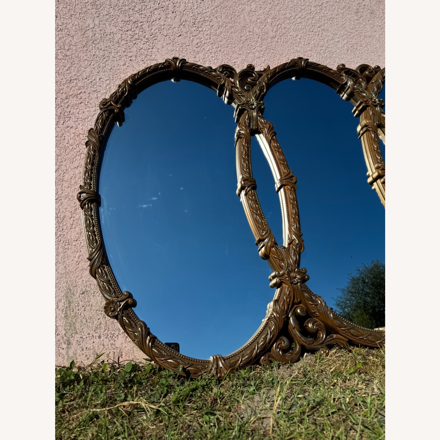 Mid Century Gold Ornate Bassett Triple Ring Mirror - image-3
