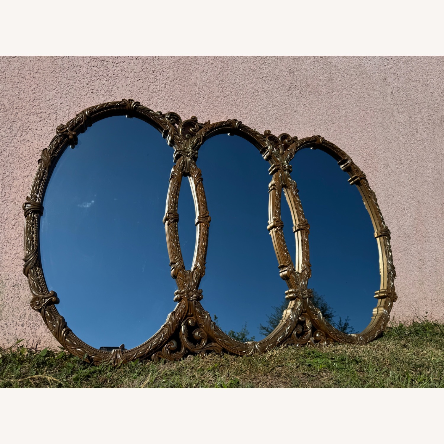 Mid Century Gold Ornate Bassett Triple Ring Mirror - image-7