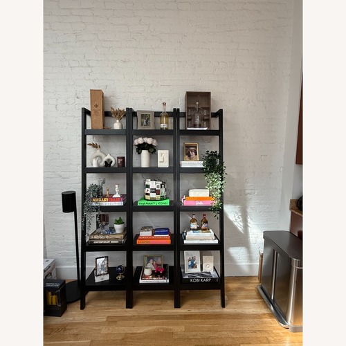 Used Crate & Barrel Sawyer Leaning Shelves - Black Wood for sale on AptDeco