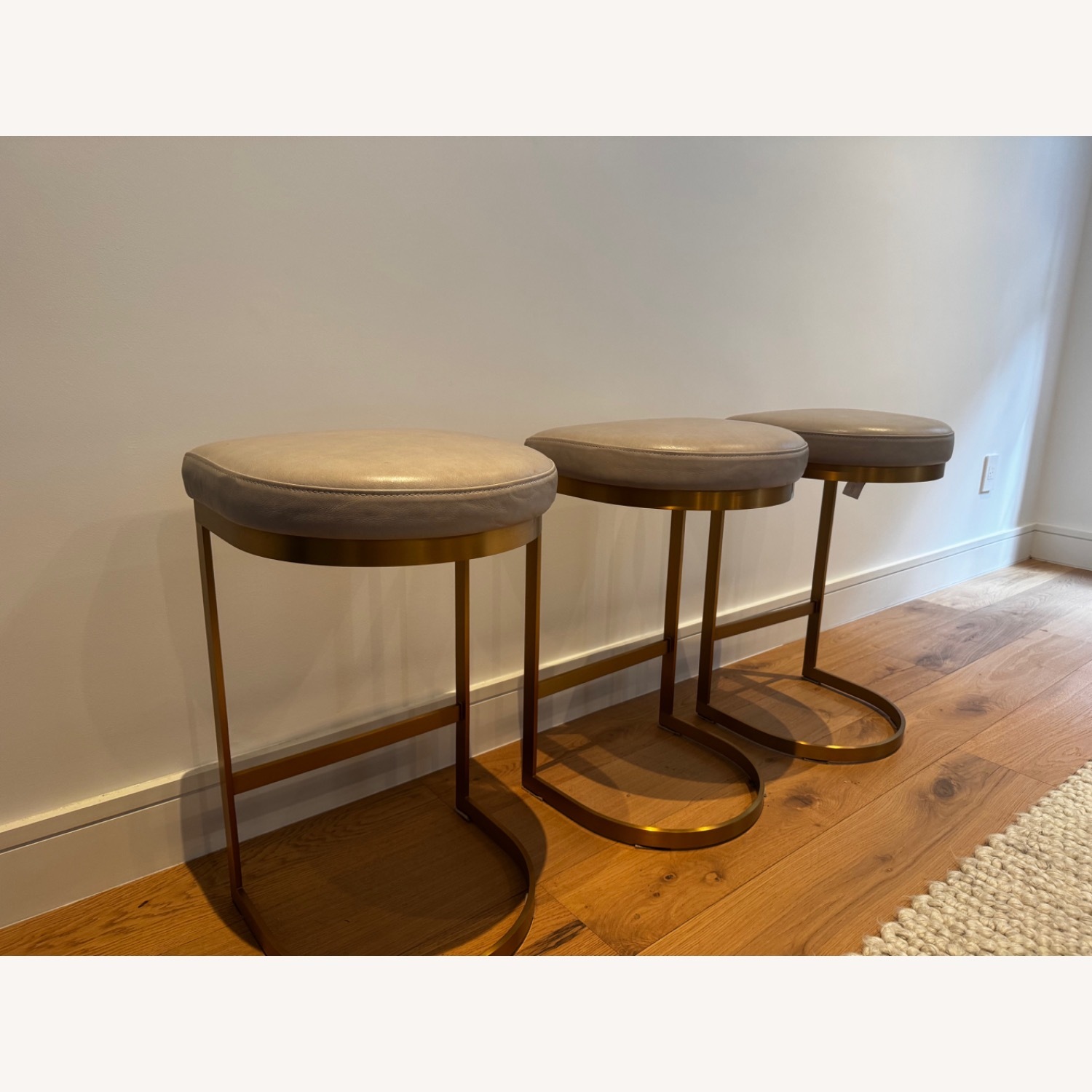 Restoration Hardware Light Gray Leather Stools - image-1