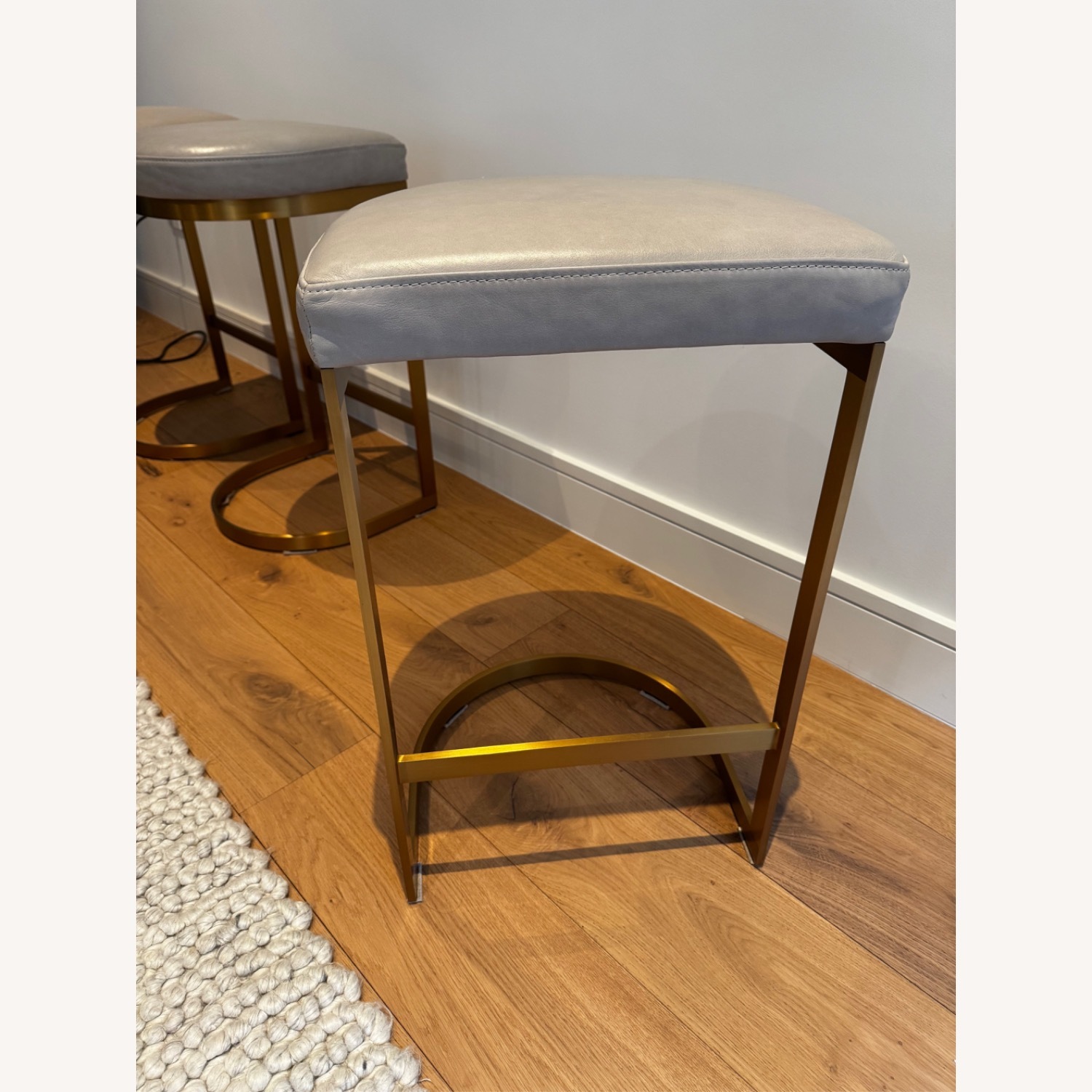 Restoration Hardware Light Gray Leather Stools - image-2