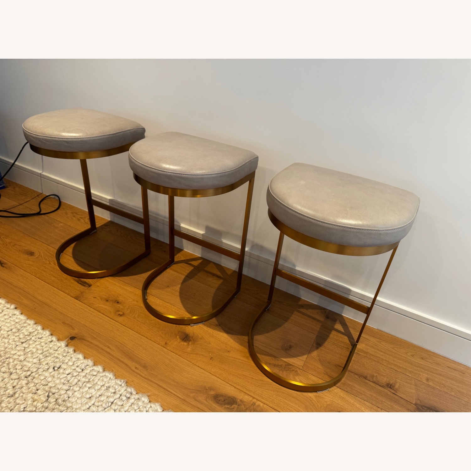 Restoration Hardware Light Gray Leather Stools - image-5