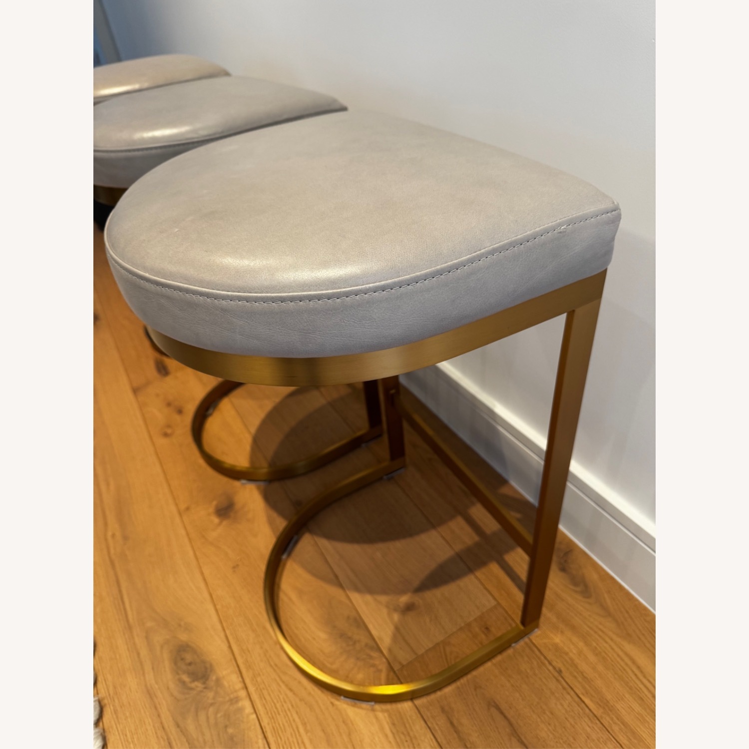 Restoration Hardware Light Gray Leather Stools - image-3