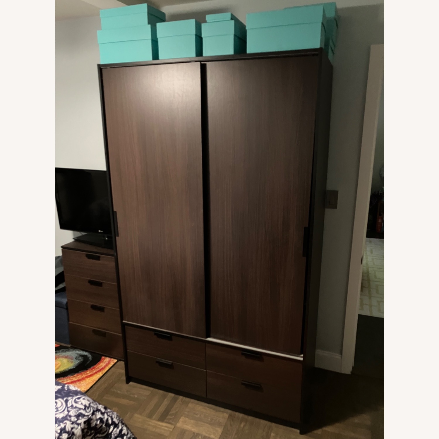 Big Brown Wardrobe Sliding Doors + 4 Draws - image-1