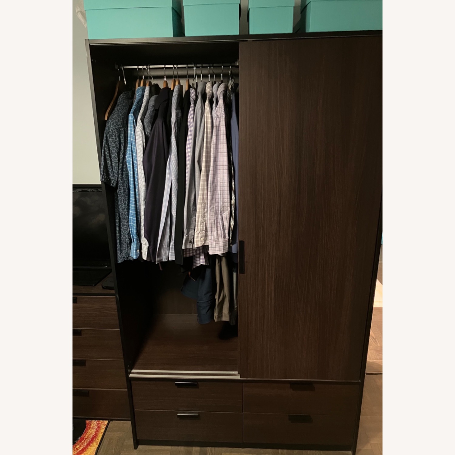 Big Brown Wardrobe Sliding Doors + 4 Draws - image-6